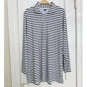 Lands' End Women's 1/4 Zip Long Sleeve Striped Tunic Top Pockets / Size L